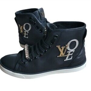 Louis VuittonLouis Vuitton Black Leather Punchy Love Patch High Top Sneakers